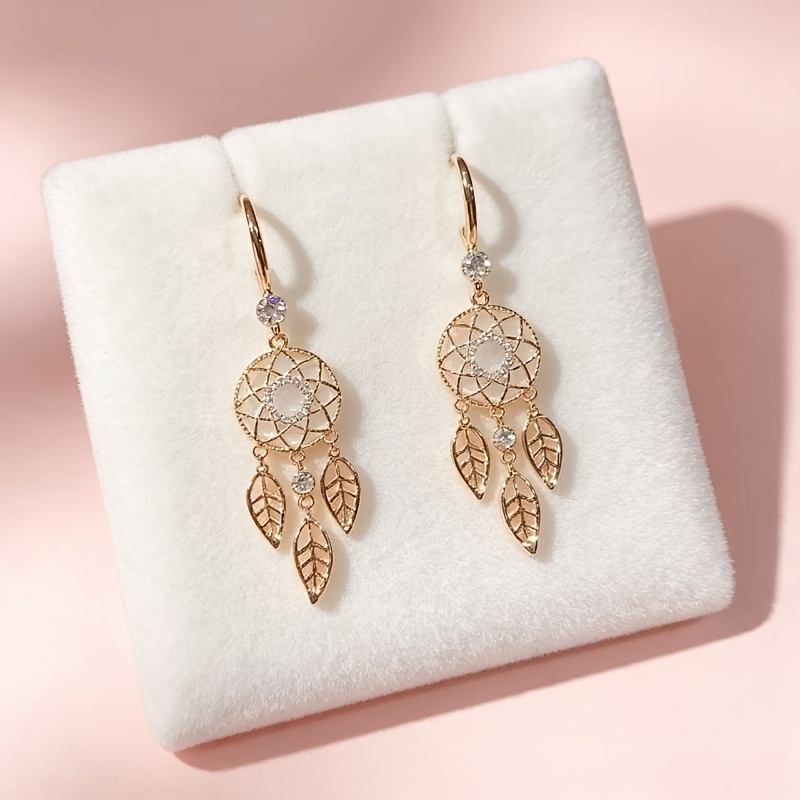 Golden Leaf Ear Hook with Three Leaf Tassels